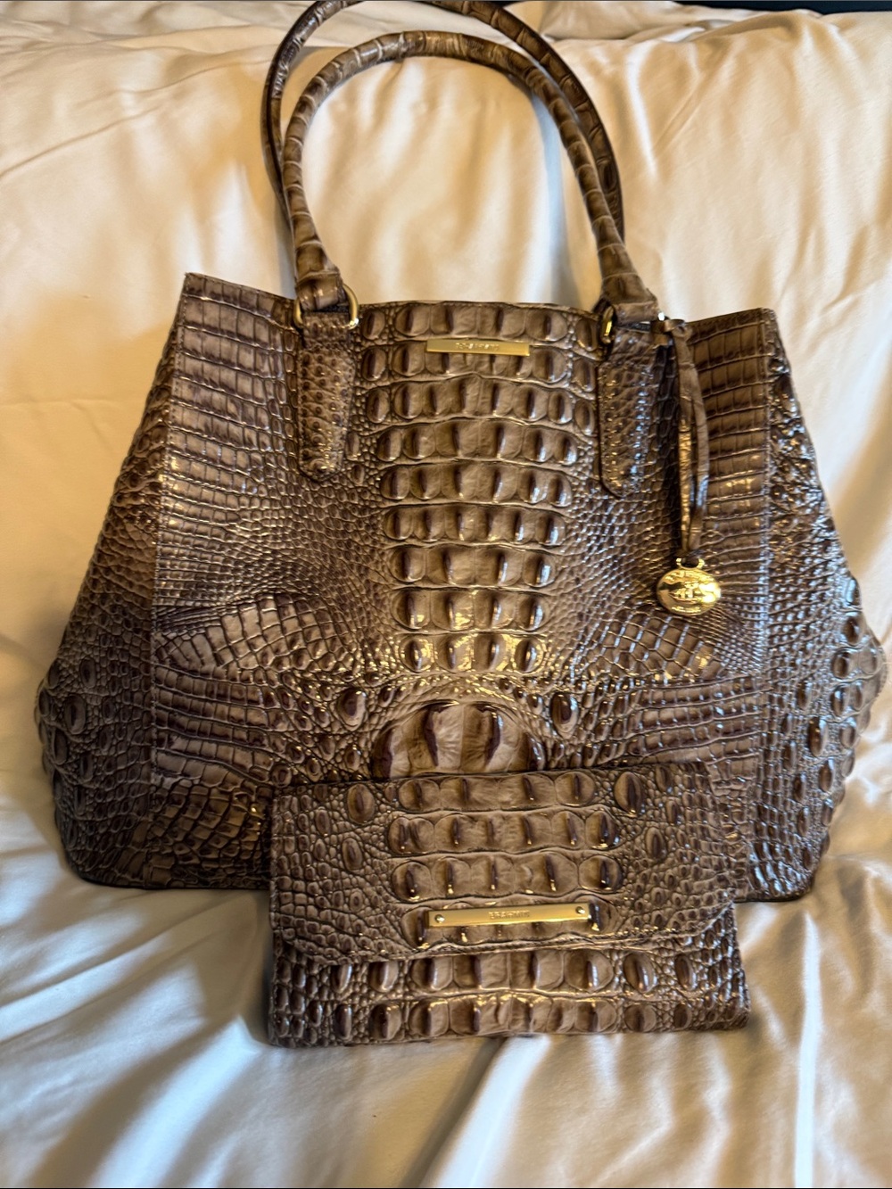 Brahmin Joan Tote - Elmwood Melbourn Croc-Embossed Tote with Matching Wallet